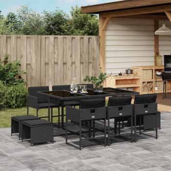 ARDEBO.de - 11-tlg. Garten-Essgruppe mit Kissen Schwarz Poly Rattan