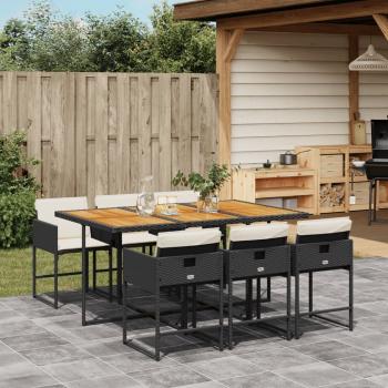 ARDEBO.de - 7-tlg. Garten-Essgruppe mit Kissen Schwarz Poly Rattan