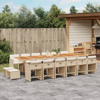 ARDEBO.de - 17-tlg. Garten-Essgruppe mit Kissen Beige Poly Rattan