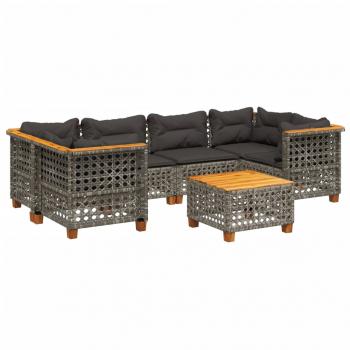 7-tlg. Garten-Sofagarnitur mit Kissen Grau Poly Rattan