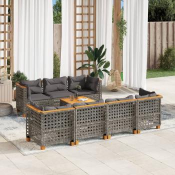 ARDEBO.de - 8-tlg. Garten-Sofagarnitur mit Kissen Grau Poly Rattan