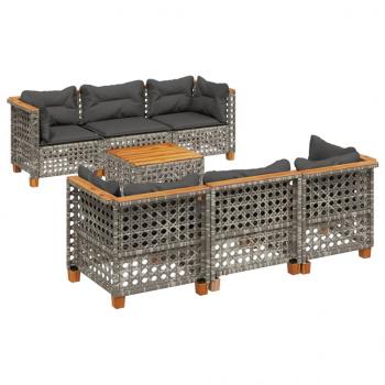 8-tlg. Garten-Sofagarnitur mit Kissen Grau Poly Rattan