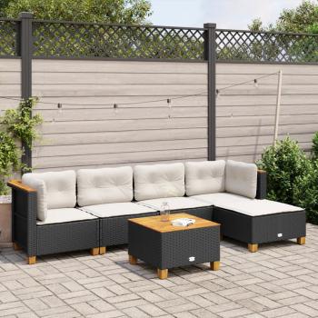 ARDEBO.de - 6-tlg. Garten-Sofagarnitur mit Kissen Schwarz Poly Rattan