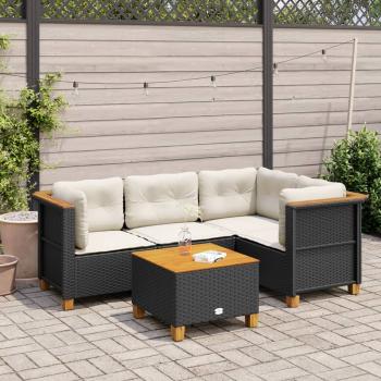 ARDEBO.de - 5-tlg. Garten-Sofagarnitur mit Kissen Schwarz Poly Rattan