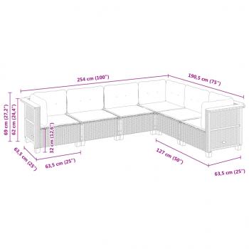 6-tlg. Garten-Sofagarnitur mit Kissen Schwarz Poly Rattan