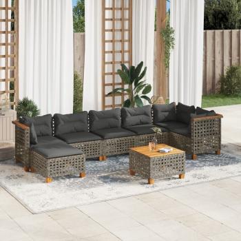 ARDEBO.de - 8-tlg. Garten-Sofagarnitur mit Kissen Grau Poly Rattan