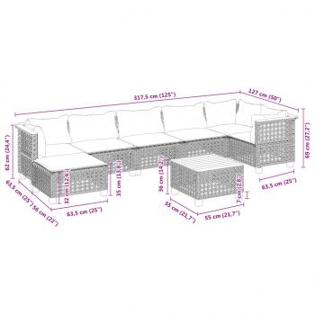 8-tlg. Garten-Sofagarnitur mit Kissen Grau Poly Rattan