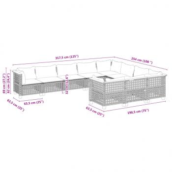 10-tlg. Garten-Sofagarnitur mit Kissen Grau Poly Rattan