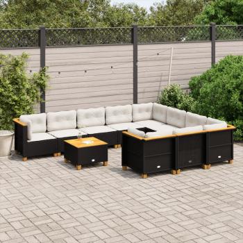 ARDEBO.de - 11-tlg. Garten-Sofagarnitur mit Kissen Schwarz Poly Rattan