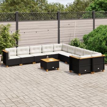 ARDEBO.de - 11-tlg. Garten-Sofagarnitur mit Kissen Schwarz Poly Rattan