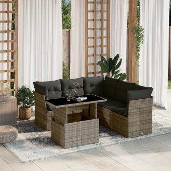 ARDEBO.de - 6-tlg. Garten-Sofagarnitur mit Kissen Grau Poly Rattan