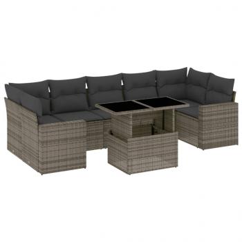 8-tlg. Garten-Sofagarnitur mit Kissen Grau Poly Rattan