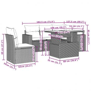 6-tlg. Garten-Sofagarnitur mit Kissen Grau Poly Rattan