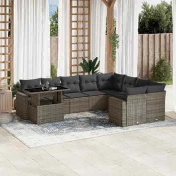 ARDEBO.de - 10-tlg. Garten-Sofagarnitur mit Kissen Grau Poly Rattan