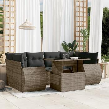 ARDEBO.de - 7-tlg. Garten-Sofagarnitur mit Kissen Grau Poly Rattan