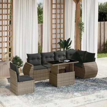 ARDEBO.de - 7-tlg. Garten-Sofagarnitur mit Kissen Grau Poly Rattan