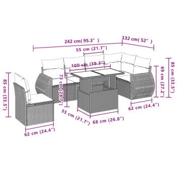 7-tlg. Garten-Sofagarnitur mit Kissen Grau Poly Rattan