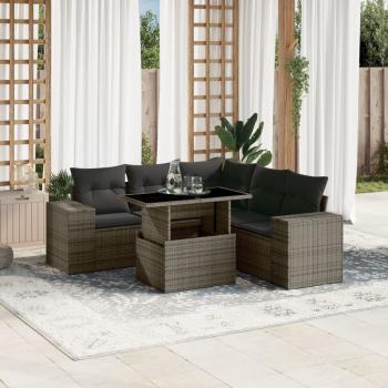 ARDEBO.de - 6-tlg. Garten-Sofagarnitur mit Kissen Grau Poly Rattan