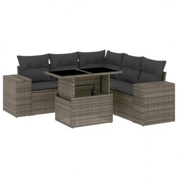 6-tlg. Garten-Sofagarnitur mit Kissen Grau Poly Rattan