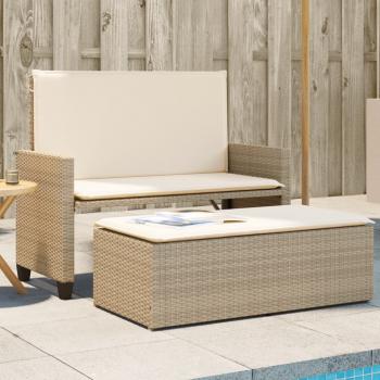 ARDEBO.de - Gartenbank mit Kissen und Hocker Beige Poly Rattan