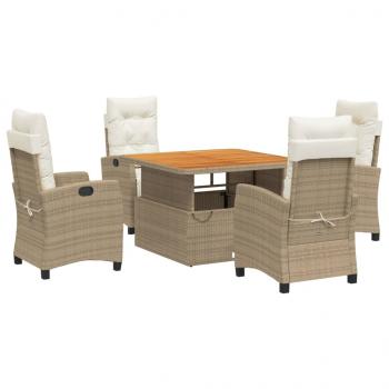 5-tlg. Garten-Essgruppe mit Kissen Beige Poly Rattan