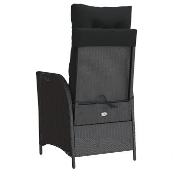 Gartensessel Verstellbar mit Kissen Schwarz Poly Rattan