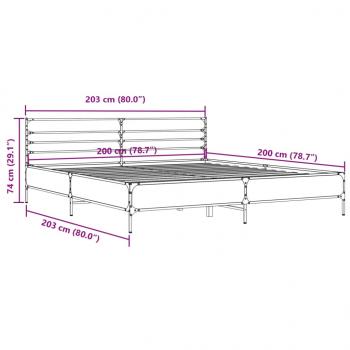 Bettgestell Sonoma-Eiche 200x200 cm Holzwerkstoff und Metall