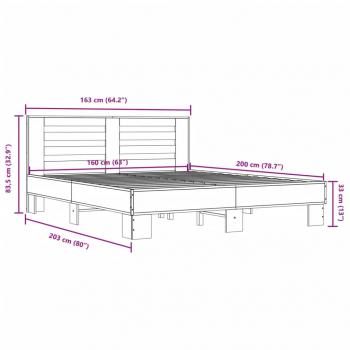 Bettgestell Braun Eichen-Optik 160x200 cm Holzwerkstoff Metall