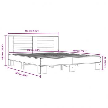 Bettgestell Räuchereiche 160x200 cm Holzwerkstoff und Metall