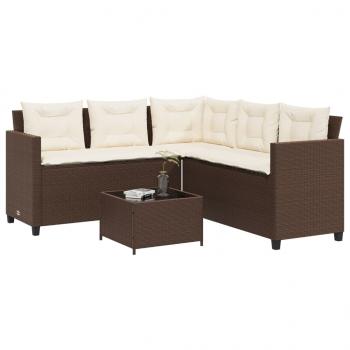 ARDEBO.de - Gartensofa in L-Form mit Tisch und Kissen Braun Poly Rattan