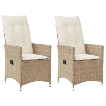 ARDEBO.de - Gartensessel mit Kissen 2 Stk. Verstellbar Beige Poly Rattan