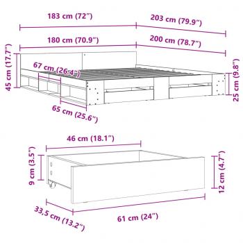 Bettgestell mit Schubladen Weiß 180x200 cm Holzwerkstoff