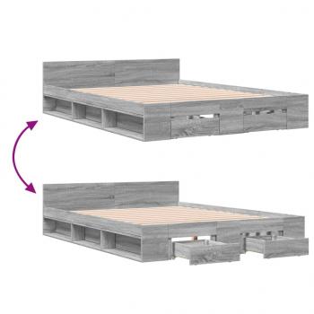 Bettgestell mit Schubladen Grau Sonoma 150x200 cm Holzwerkstoff