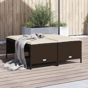 ARDEBO.de - Gartenhocker mit Kissen 4 Stk. Braun Poly Rattan