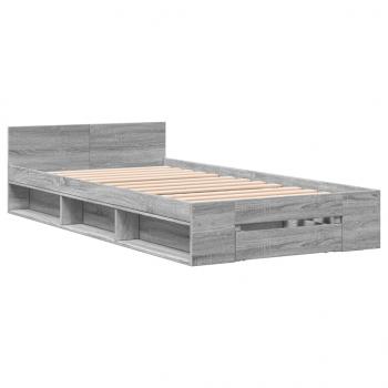 Bettgestell mit Schublade Grau Sonoma 75x190 cm Holzwerkstoff