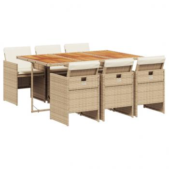 7-tlg. Garten-Essgruppe mit Kissen Beige Poly Rattan