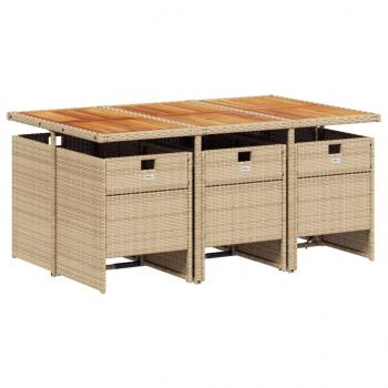 7-tlg. Garten-Essgruppe mit Kissen Beige Poly Rattan