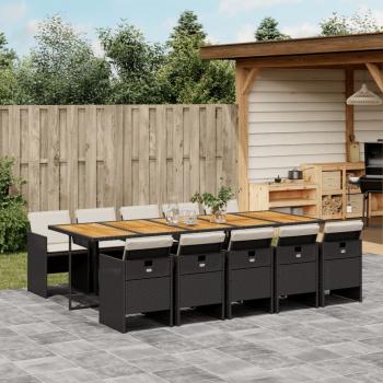 ARDEBO.de - 11-tlg. Garten-Essgruppe mit Kissen Schwarz Poly Rattan