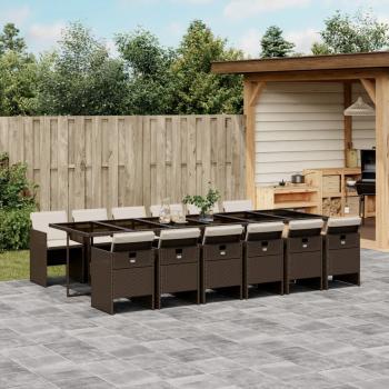 ARDEBO.de - 13-tlg. Garten-Essgruppe mit Kissen Braun Poly Rattan