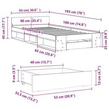 Bettgestell mit Schublade Schwarz 90x190 cm Holzwerkstoff