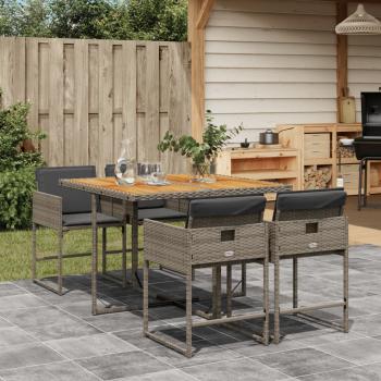 ARDEBO.de - 5-tlg. Garten-Essgruppe mit Kissen Grau Poly Rattan