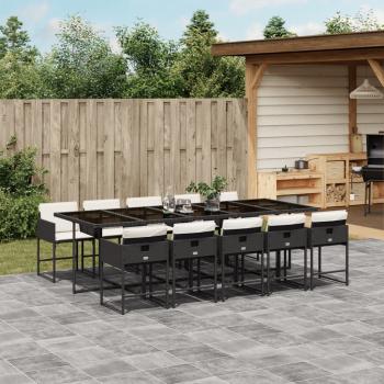 ARDEBO.de - 11-tlg. Garten-Essgruppe mit Kissen Schwarz Poly Rattan