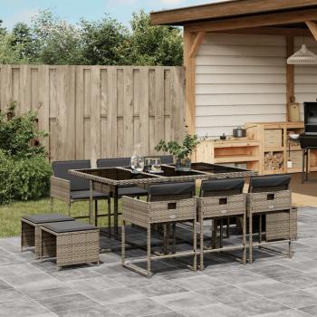 ARDEBO.de - 11-tlg. Garten-Essgruppe mit Kissen Grau Poly Rattan