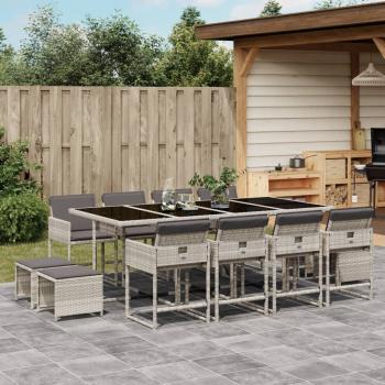 ARDEBO.de - 13-tlg. Garten-Essgruppe mit Kissen Hellgrau Poly Rattan