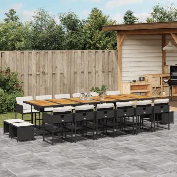 ARDEBO.de - 17-tlg. Garten-Essgruppe mit Kissen Schwarz Poly Rattan