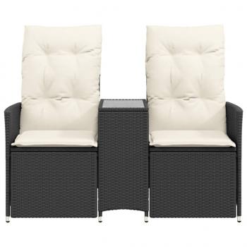 Gartensofa 2-Sitzer Verstellbar mit Tisch Schwarz Poly Rattan