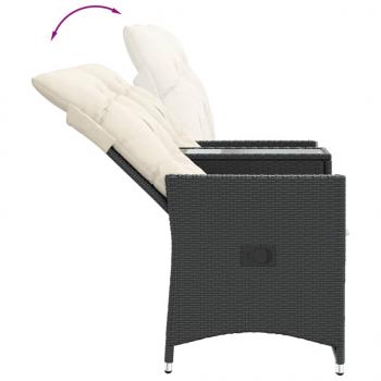 Gartensofa 2-Sitzer Verstellbar mit Tisch Schwarz Poly Rattan