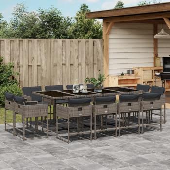 ARDEBO.de - 13-tlg. Garten-Essgruppe mit Kissen Grau Poly Rattan