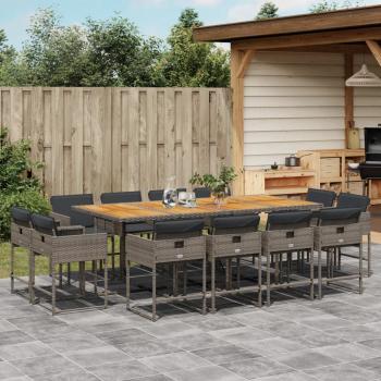 ARDEBO.de - 13-tlg. Garten-Essgruppe mit Kissen Grau Poly Rattan