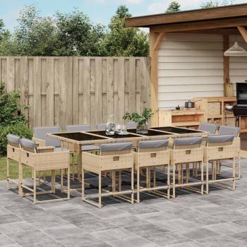 ARDEBO.de - 13-tlg. Garten-Essgruppe mit Kissen Beigemischung Poly Rattan